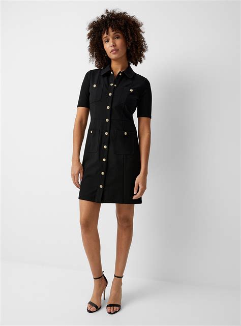 michael kors black dress with gold chain|michael kors golden button dress.